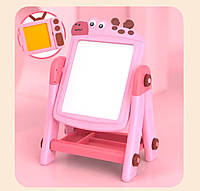 Дитячий двосторонній Рожевий мольберт з конструктором, магнітно-маркерною дошкою та аксесуарами, від 2 років