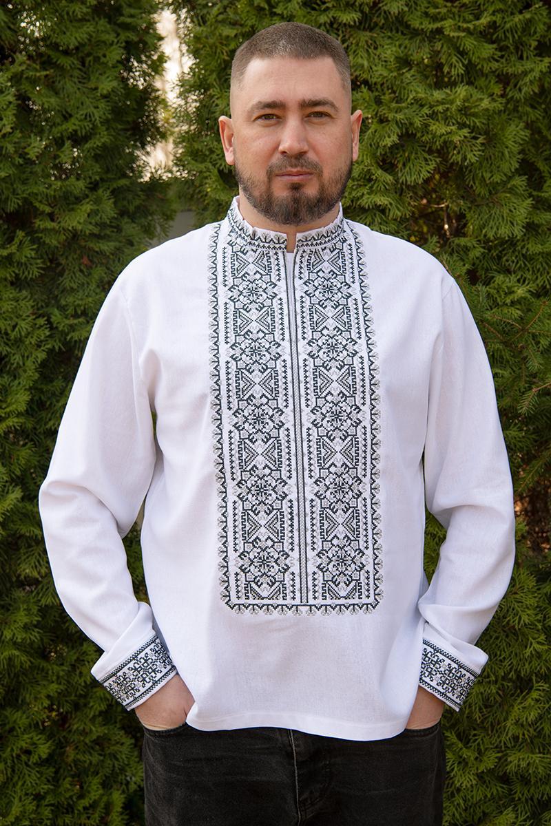 Чоловіча вишиванка з чорно-білим орнаментом у контрастному етностилі розміри від M до 5XL