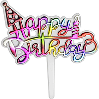 Топпер для торта "Happy Birthday з ковпаком" градієнт (7,8х4,1см) 1шт.