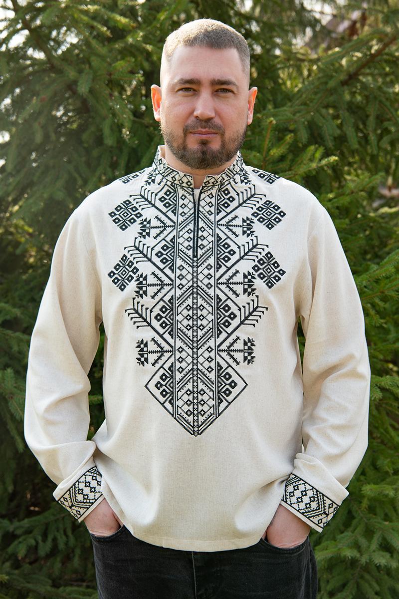 Чоловіча вишиванка з чорним орнаментом на натуральній тканині у бойківському стилі для поціновувачів автентики