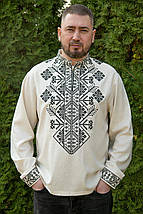 Чоловіча вишиванка з чорним орнаментом на натуральній тканині у бойківському стилі для поціновувачів автентики, фото 4