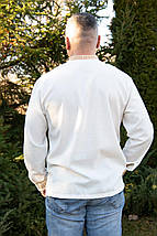 Молочна чоловіча вишиванка з золотою вишивкою колосків на льоні великі розміри, фото 2