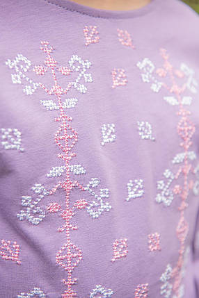 Лонгслів дитячий фіолетовий з етновишивкою хрестиком рожевих та білих елементів 110–164, фото 2
