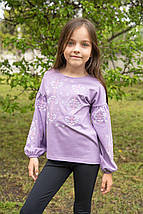 Лонгслів дитячий фіолетовий з етновишивкою хрестиком рожевих та білих елементів 110–164, фото 4
