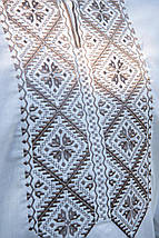 Чоловіча вишиванка молочного кольору з коричневим етноорнаментом із геометрією на довгий рукав S–5XL, фото 3