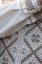 Чоловіча вишиванка молочного кольору з коричневим етноорнаментом із геометрією на довгий рукав S–5XL, фото 4