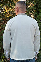 Чоловіча вишиванка молочного кольору з коричневим етноорнаментом із геометрією на довгий рукав S–5XL, фото 5