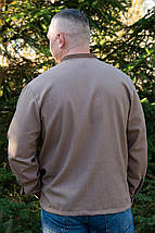 Чоловіча вишиванка кольору какао з вишивкою гладдю геометричний орнамент льон еластан розміри M–5XL, фото 5