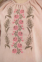 Дитяча блуза з льону рожевого кольору з вишивкою рожевих троянд і пшеничних колосків 3/4 рукав, фото 2