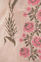 Дитяча блуза з льону рожевого кольору з вишивкою рожевих троянд і пшеничних колосків 3/4 рукав, фото 3