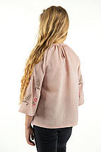 Дитяча блуза з льону рожевого кольору з вишивкою рожевих троянд і пшеничних колосків 3/4 рукав, фото 4