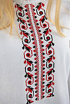 Дитяча вишиванка з геометричною вишивкою червоно-чорного кольору 110–164 см рукав три чверті, фото 2