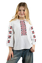 Дитяча вишиванка з геометричною вишивкою червоно-чорного кольору 110–164 см рукав три чверті, фото 4