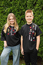 Вишиванка для дівчинки чорна з символами сили і добробуту рукав 3/4 розміри 110–164, фото 5