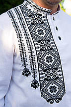 Чоловіча біла вишиванка з асиметричною чорною вишивкою сучасний крій довгий рукав M–5XL, фото 2