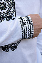 Чоловіча біла вишиванка з асиметричною чорною вишивкою сучасний крій довгий рукав M–5XL, фото 4