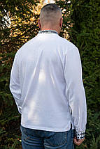 Чоловіча біла вишиванка з асиметричною чорною вишивкою сучасний крій довгий рукав M–5XL, фото 5