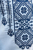 Блакитна чоловіча вишиванка з асиметричною синьою вишивкою льон довгий рукав розміри M–5XL, фото 4