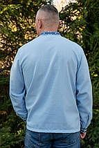 Блакитна чоловіча вишиванка з асиметричною синьою вишивкою льон довгий рукав розміри M–5XL, фото 5