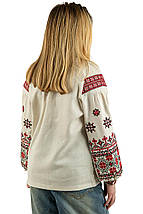 Вишиванка для дівчинки з червоно-чорною геометричною вишивкою на молочній тканині 110–164, фото 4