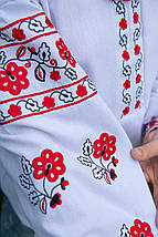 Вишиванка для дівчинки з квітковим орнаментом червоно-чорна біла сорочка на довгий рукав 110–164, фото 3