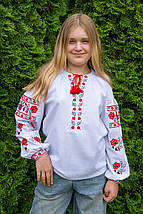 Вишиванка для дівчинки з квітковим орнаментом червоно-чорна біла сорочка на довгий рукав 110–164, фото 5