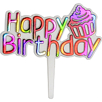 Топпер для торта "Happy Birthday з тортиком" градієнт (6,5х5,8 см) 1шт.