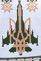 Біла чоловіча вишиванка з тризубом та літаком у хакі-вишивці на 48–60 розмір, фото 2