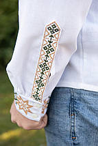 Біла чоловіча вишиванка з тризубом та літаком у хакі-вишивці на 48–60 розмір, фото 5