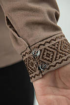 Вишита сорочка для хлопчика коричнева з геометричним орнаментом 110–164 розмірів на планці з ґудзиком, фото 4