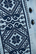 Сорочка для хлопчика з вишивкою геометрія синя блакитна тканина довгий рукав 110–164 розмір, фото 2