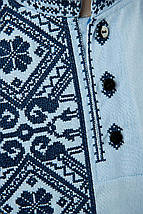 Сорочка для хлопчика з вишивкою геометрія синя блакитна тканина довгий рукав 110–164 розмір, фото 3