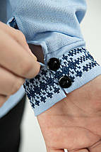 Сорочка для хлопчика з вишивкою геометрія синя блакитна тканина довгий рукав 110–164 розмір, фото 4