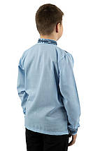 Сорочка для хлопчика з вишивкою геометрія синя блакитна тканина довгий рукав 110–164 розмір, фото 5