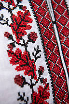 Чоловіча вишиванка з коротким рукавом біла з червоними дубовими листками і геометричним орнаментом, фото 3