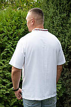 Чоловіча вишиванка з коротким рукавом біла з червоними дубовими листками і геометричним орнаментом, фото 5