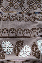 Сорочка з вишивкою жіноча кавового кольору з бузковими суцвіттями хрестиком і орнаментом на рукавах, фото 5