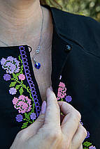 Чорна сорочка з вишивкою жіноча з квітами у рожево-бузкових тонах довгий рукав розміри до 4XL, фото 5