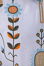 Біла вишиванка для дівчинки з вишивкою гладдю у блакитно-помаранчевих тонах 122–164, фото 3