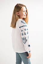 Вишиванка для дівчинки з геометричною синьою вишивкою хрестиком довгий рукав 110–164 см, фото 5