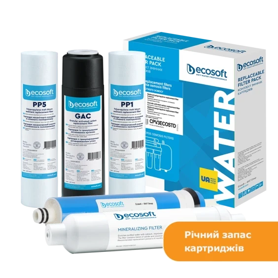 Річний запас картриджів Ecosoft для фільтра зворотного осмосу Ecosoft Standard PRO (CPV9MIN50GPD)