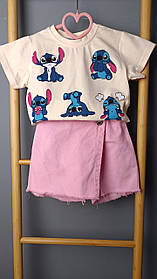 Костюм для дівчинки Jeliboom, з принтом Ліло та Стіч, футболка та спідниця-шорти, зріст 110 см