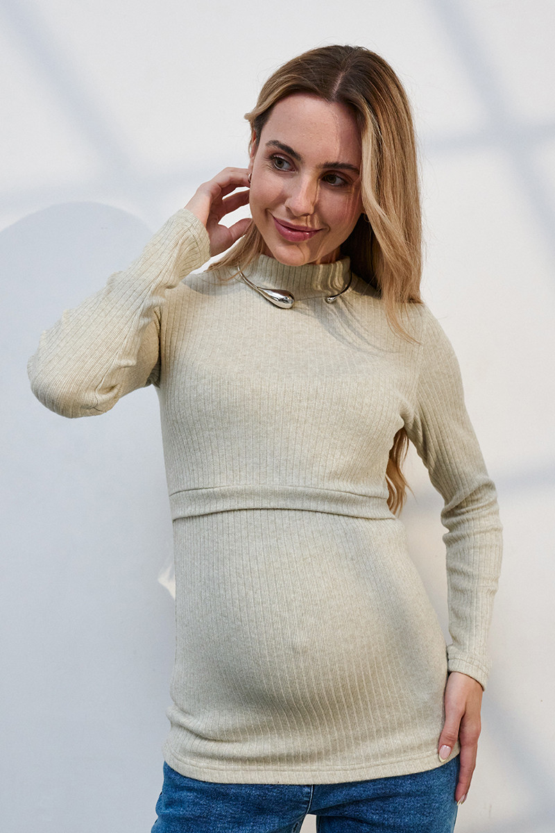 Теплий гольф з ангори в рубчик для вагітних та годування Penny лист шавлії, фото 1