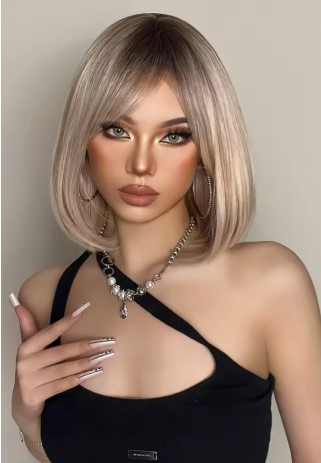 Перука каре пшеничний з подовженим чубчиком термоперука русява (LC176), фото 1