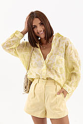 Бавовняна сорочка з квітковим принтом — жовтий колір, M (є розміри)