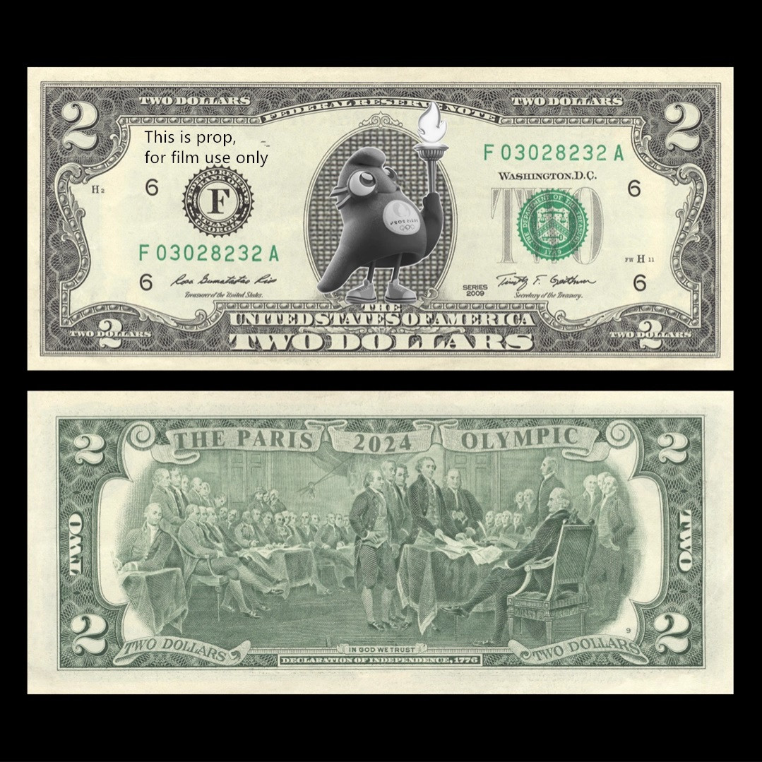 Сувенірна банкнота 2 міні США 2009 р. "Талісман Олімпійських ігор у Парижі 2024 г ". сувенір до колекції., фото 1