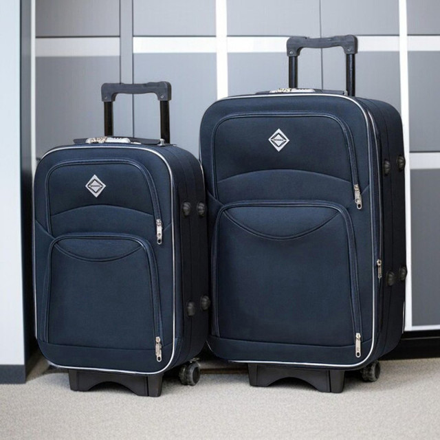Валіза на коліщатках набір 2 шт середня велика Bonro Style синя тканина