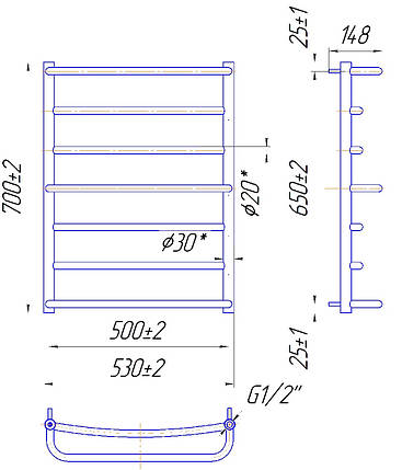 Рушникосушарка водяна MARIO Люкс 700 х 530/500, фото 2