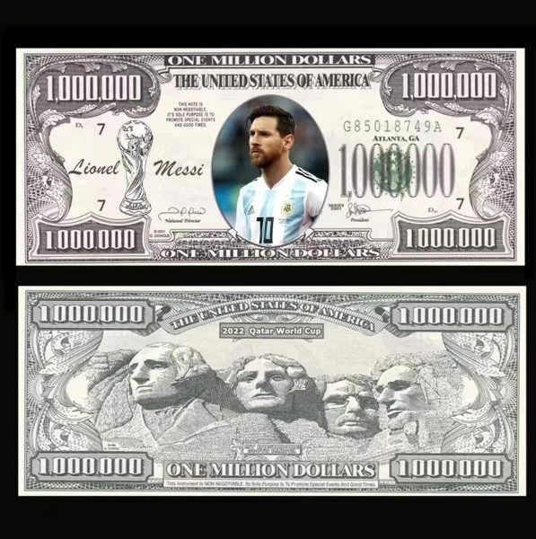 Сувенірна банкнота 1 мільйон доларів США 2001г "Ліонель Мессі". сувенір у колекцію «MESSI DOLLARS», фото 1