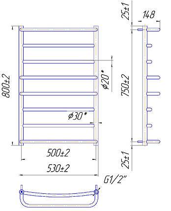 Рушникосушарка водяна MARIO Люкс 800 х 530/500, фото 2